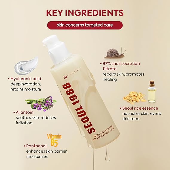K-Secret  SEOUL 1988 Essence : Snail Mucin 97% + Rice – 100ml